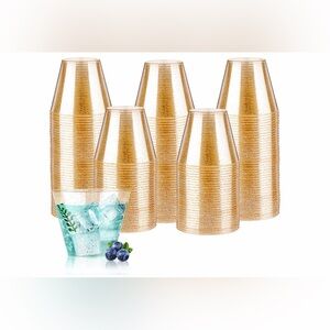 300count Gold Glitter Clear Plastic Cups 9oz (QTY: 300)